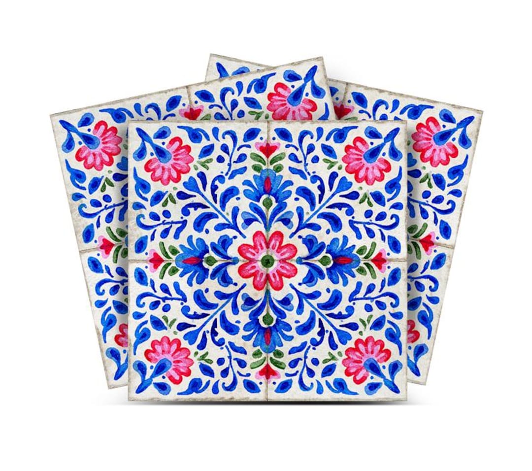 Delft Tile Vintage GREEN Blue Corner Pattern Peel and Stick Tile ...