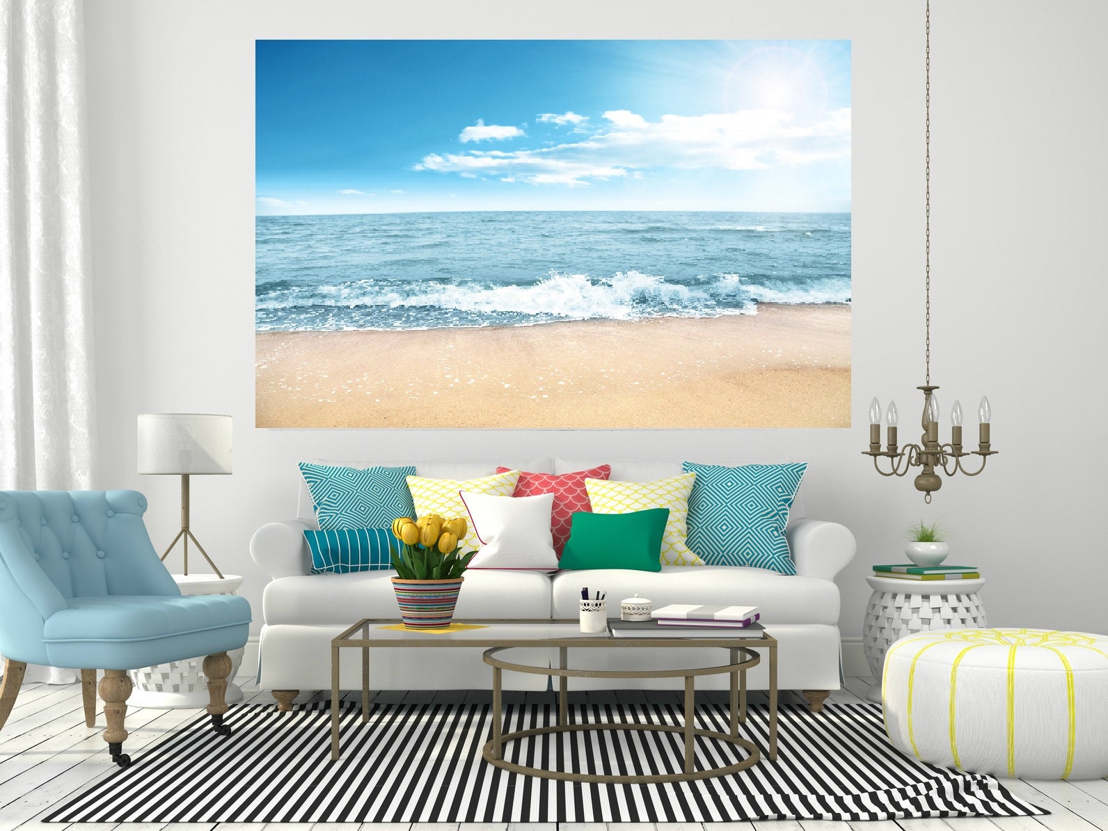 Sunset Beach Sea Wall Decal, Ocean Murals Wall Decor, Vinyl Wall Decals ...
