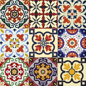 Kitchen design DIY 24 tile stickers Mexican Talavera style backsplash stickers mixed vintage Kitchen decals bathroom Stair decals D