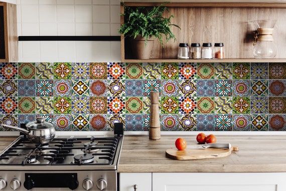 vintage TILE DECAL SET OF 24 Tiles mural kitchen bathroom tile stickers DIY AB2