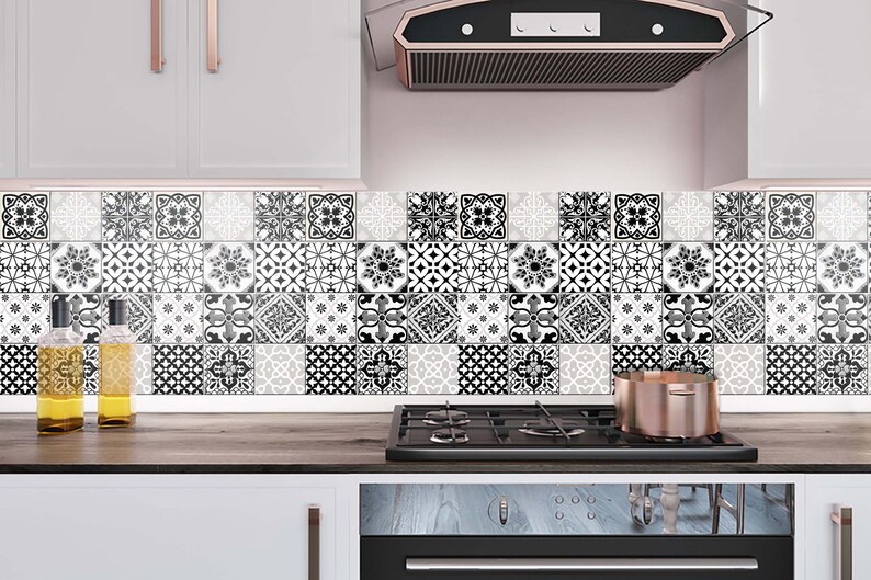 Tile stickers Black & White kitchen decals B99 Etsy