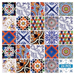 Kitchen Tile Sticker Set of 24 decals mixed Tiles for Bathroom home decor authentic Spanish ancient tile S3