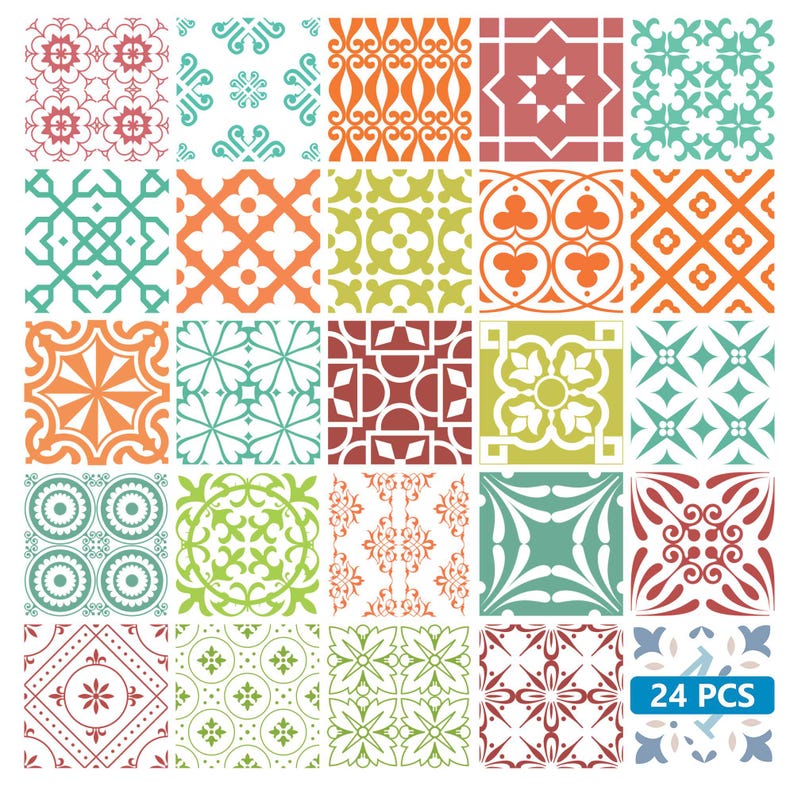 Tile Tag Sticker Tile Stickers 24 Tiles Decals Tiles Stickers Mixed Tiles for Walls ...