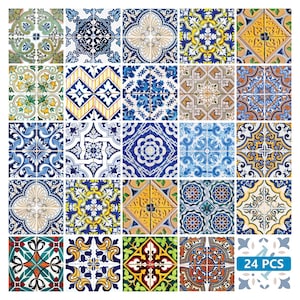 Talavera Set of 24 Tiles Decals Tiles Stickers mixed Tiles for walls Mexican Spanish Kitchen tile Bathroom  HA1