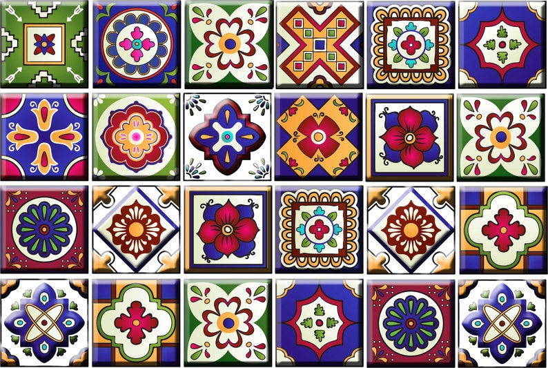 Mexican Set of 24 Tiles Decals Tiles Stickers Tiles for Walls Etsy