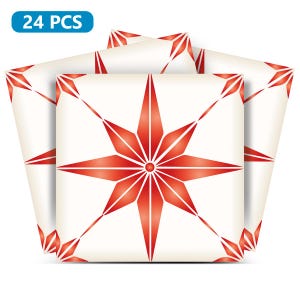 Peel and stick backsplash stickers 24 Tiles Decals new red stars B68
