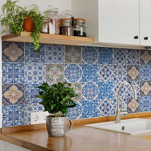 Set of 8 X 3 (24 Pcs)  vintage traditional mexican Tiles Decals bathroom stickers mixed Tiles for walls Kitchen home decor H801