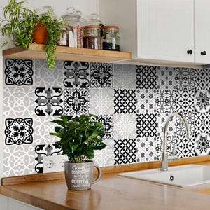 Black & White Tiles Decals bathroom stickers set mixed Tiles for walls Kitchen decals DIY home decor 4x4/ 6x6/ 5x5 / 8x8 inche B99