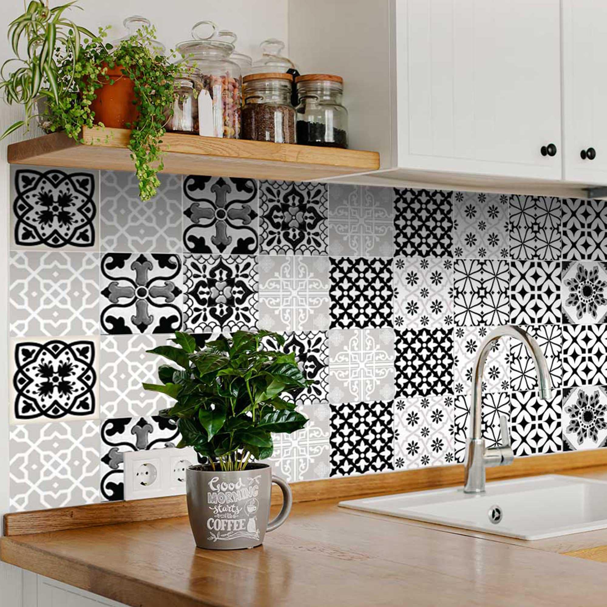 Black & White Tiles Decals Bathroom Stickers Set Mixed For Walls Kitchen Decals Diy Home Decor 4x4/ 6x6/ 5x5/8x8 Inche B99