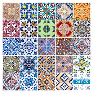 Talavera Set of 24 Tiles Decals Tiles Stickers mixed Tiles for walls Kitchen Bathroom HA2
