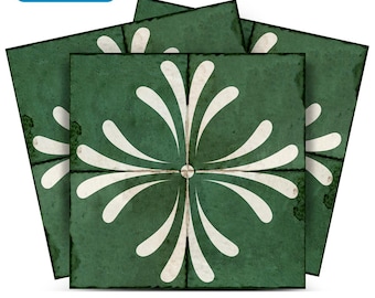 Green Retro Vintage Flower Design Tile Stickers Model - R115