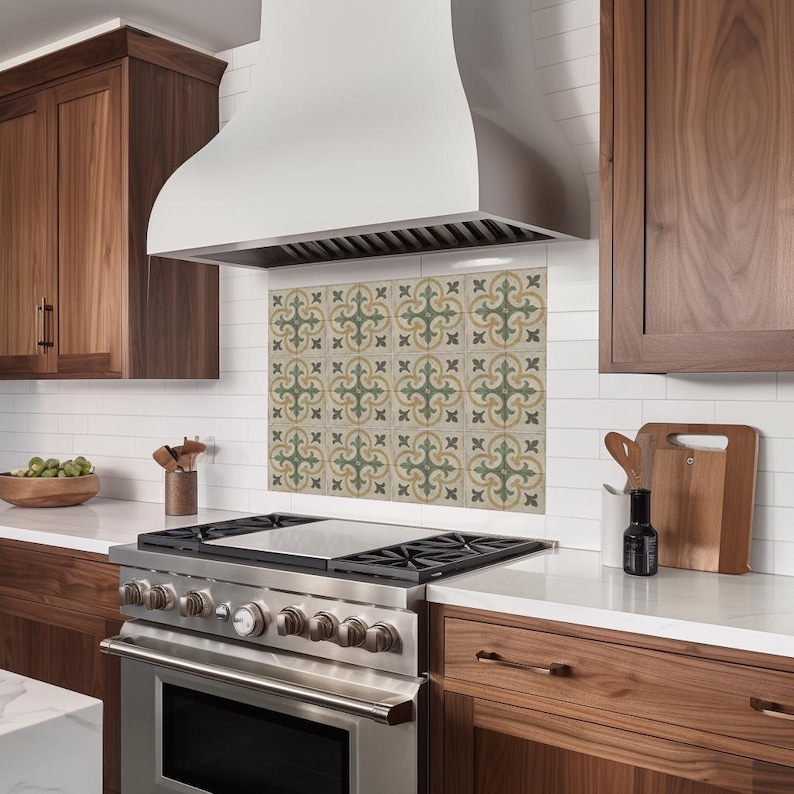 Självhäftande plattor, självhäftande trappsteg, grönt mönster, självhäftande plattor, Kitchen Trends Vintage Decor R6 bild 10