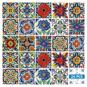 Mexican Peel And Stick Vinyl Tile Stickers Flowers Tiles c18