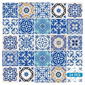 Turquoise Blue Tile Stickers Set of 24 Tile Decals mixed Tiles for walls Kitchen Bathroom SB14
