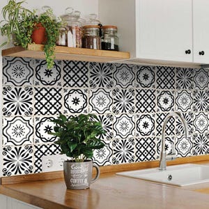Black and white Tile Set of 24 Tiles Decals Tiles Stickers Tiles for walls Kitchen decals Bathroom decals wall decals B100