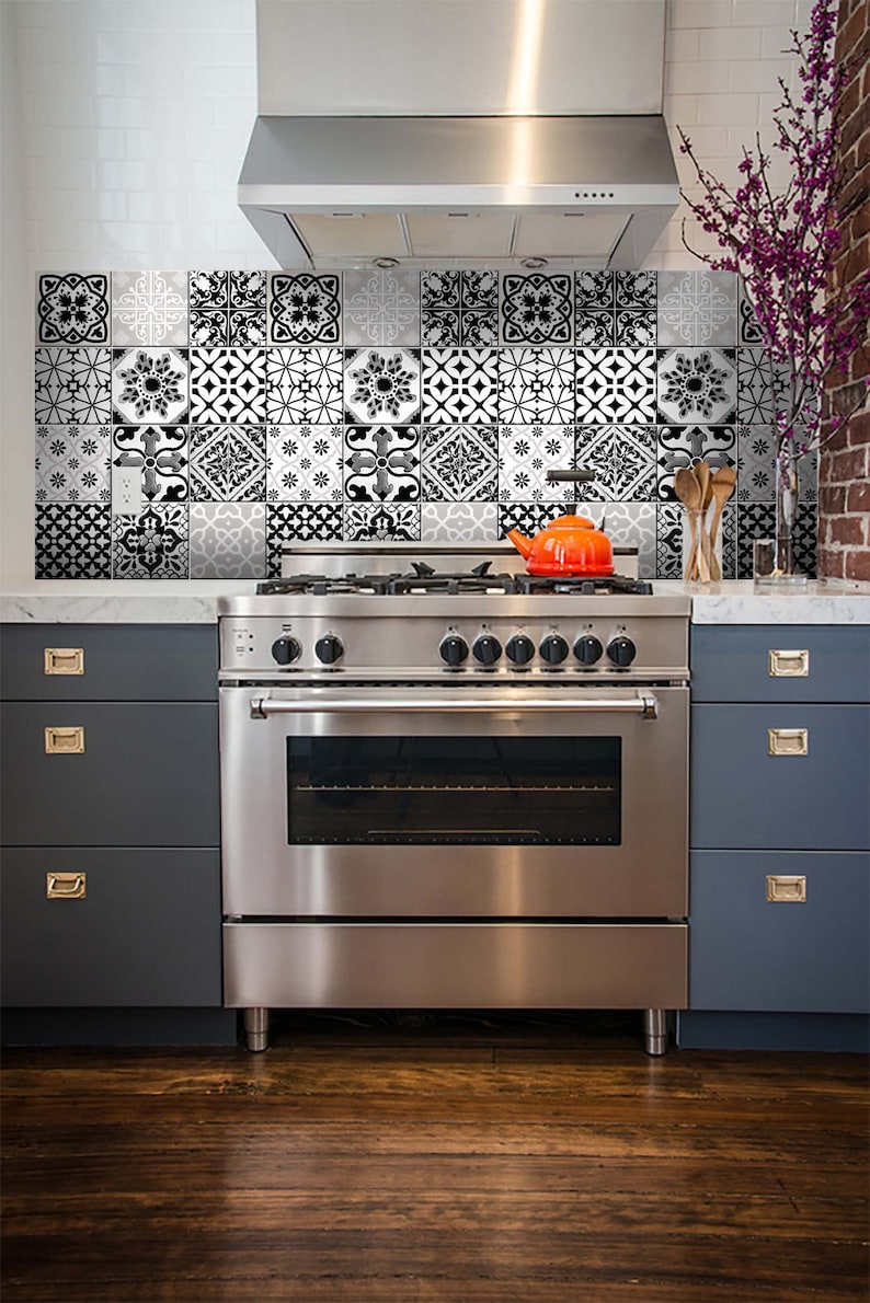 24 Black & White Tiles Decals Bathroom Stickers Set Mixed Etsy