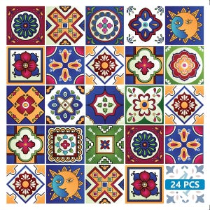 mexican Set of 24 Tiles Decals Tiles Stickers Tiles for walls Kitchen Bathroom M
