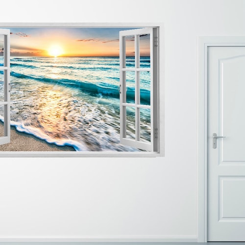 Sunset Beach Wall Decal Window Wall Mural Decor 3D Ocean Etsy