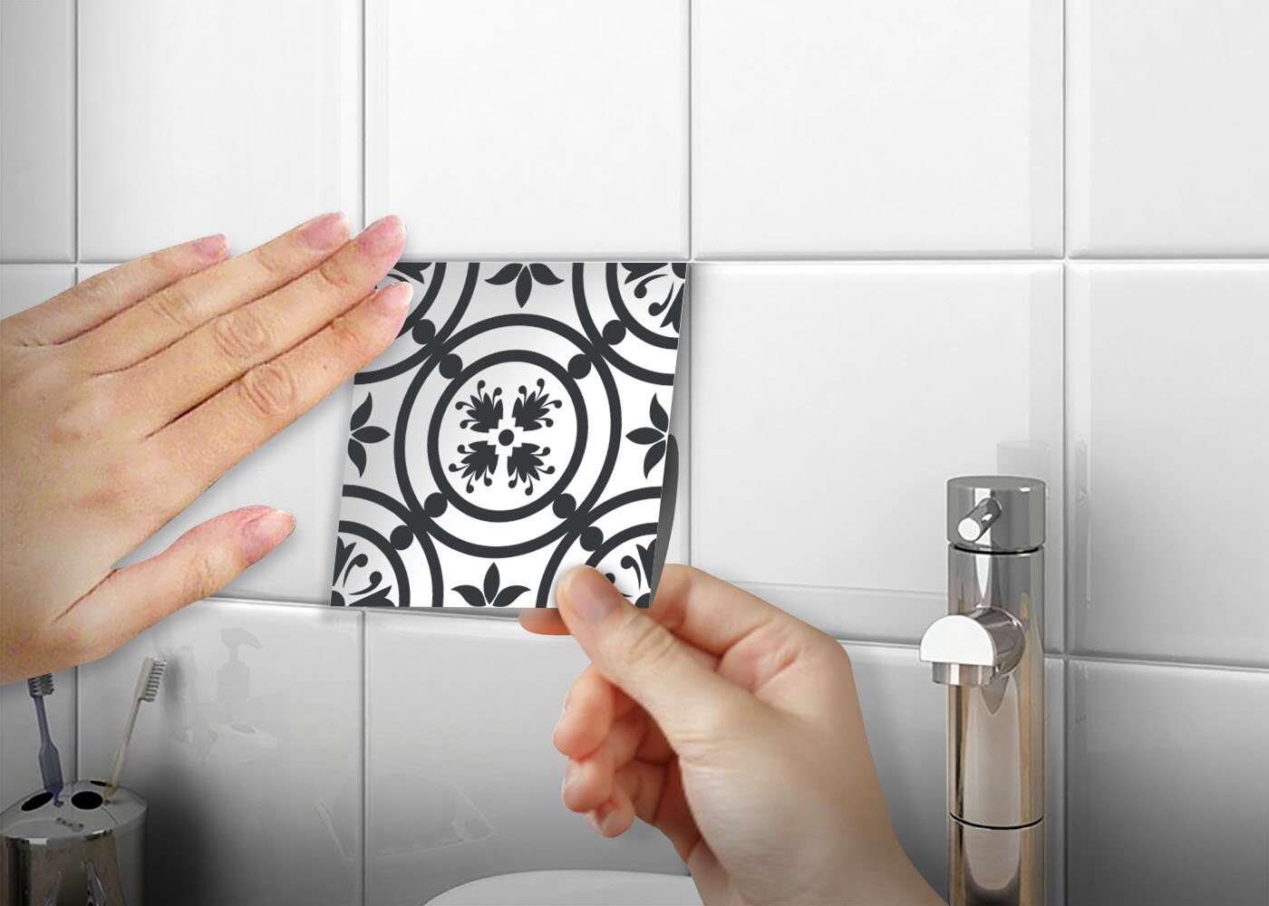 Decals Bathroom Gray Tile Set of 24 Tiles Decals Tiles Etsy