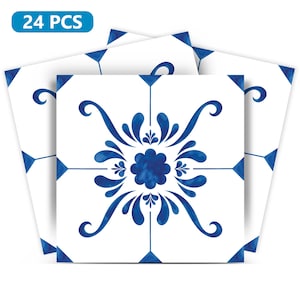 Stair riser decals  24 Blue & white backsplash / stairs /  kitchen/ ceramic / bathroom tile stickers SB50
