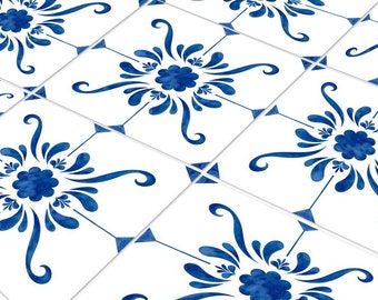 Stair riser decals  24 Blue & white backsplash / stairs /  kitchen/ ceramic / bathroom tile stickers SB50