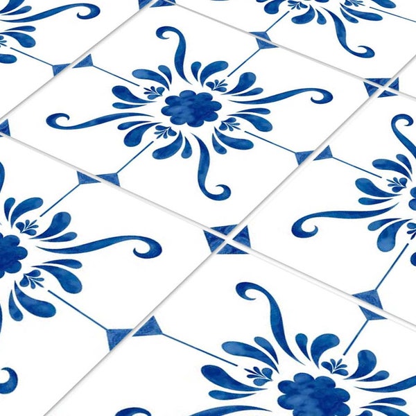 Stair riser decals  24 Blue & white backsplash / stairs /  kitchen/ ceramic / bathroom tile stickers SB50