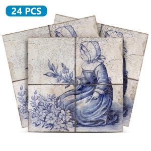 Peel And Stick Delft Vintage Blue Tile Stickers Backsplash Decor Authentic Design Model D21