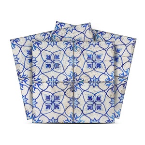 Blue floral peel and stick Mexican Tile for backsplash decor, Bathroom decal, floor tile, wallpaper R60