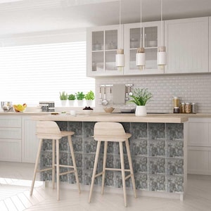Black Peel And Stick retro backsplash tiles Grey Old Dusty Grunge Rustic look V355