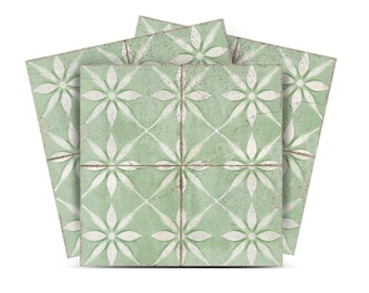 Green Flower Tile Wallpaper Peel and stick Vinyl Decal R210