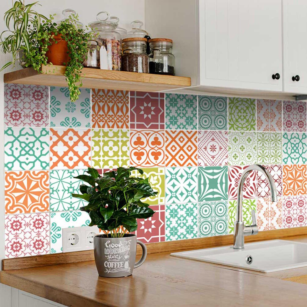 Set of 18 Bright Colors Tiles Decals Tiles Stickers Mixed Tiles for ...
