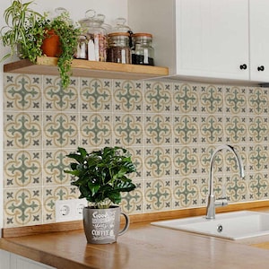 Självhäftande plattor, självhäftande trappsteg, grönt mönster, självhäftande plattor, Kitchen Trends Vintage Decor R6 bild 6
