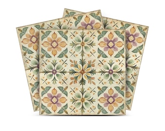 Self-adhesive tiles Peel and stick stair treads Vintage Green blue peach Flower Peel and stick tile Kitchen Trends Vintage Decor R340