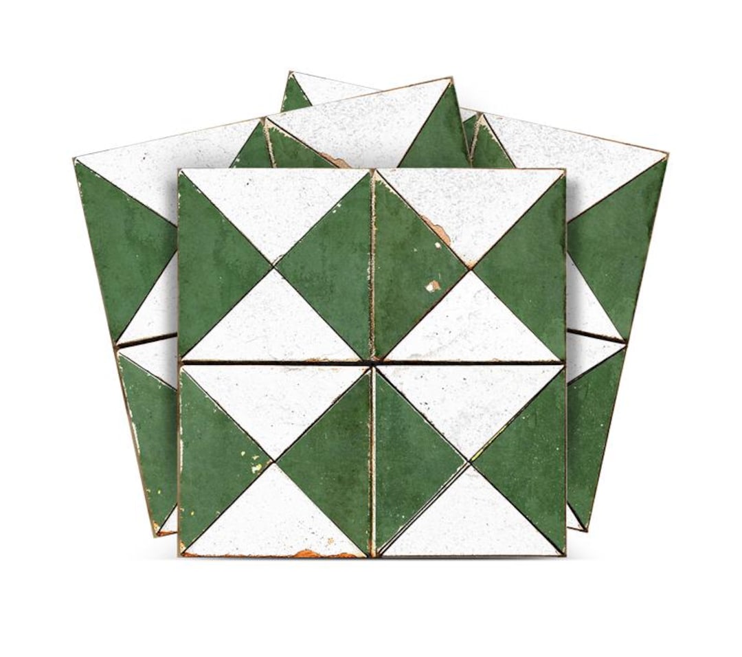 Green Tile Triangular Pattern Tile Self-adhesive Tiles Peel and Stick ...