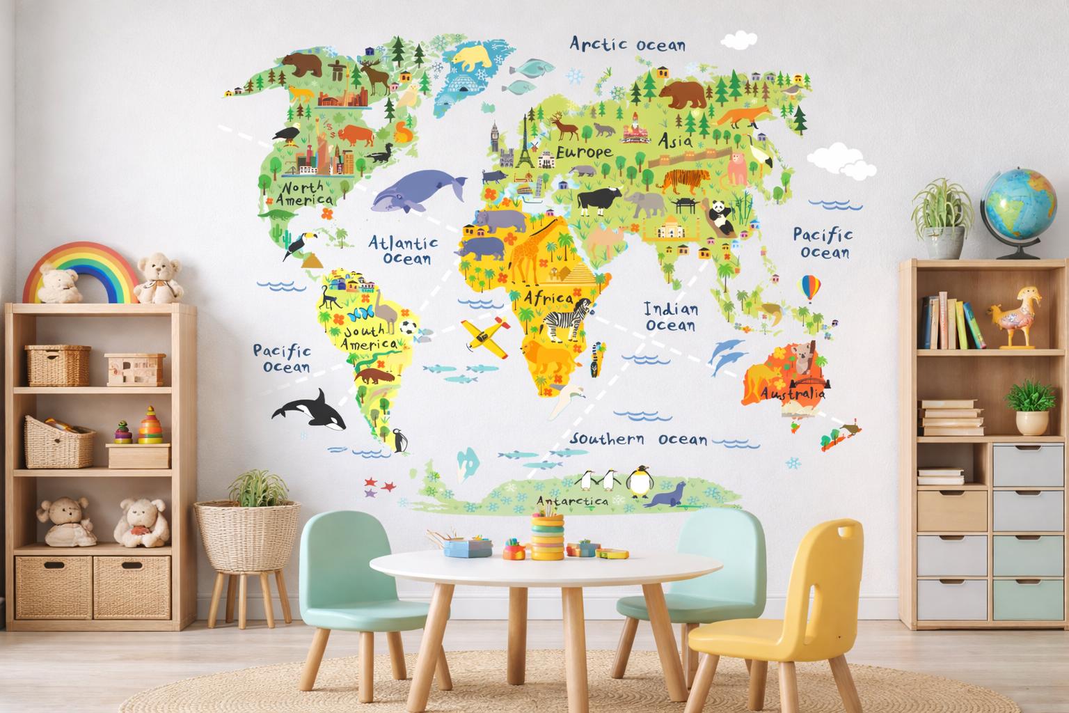 HUGE Map of the World Playroom Decal World Map Wall Decals Kids Map ...