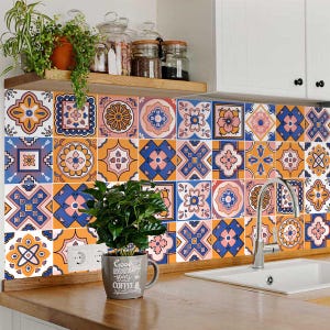 Set of 24 vintage traditional mexican Tiles Decals bathroom stickers mixed Tiles for walls Kitchen decals DIY home decor M2