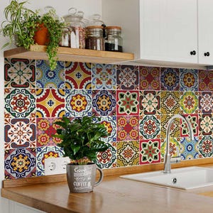 Decals 24 vintage traditional Tiles Decals bathroom stickers mixed Tiles for walls Kitchen decals DIY home decor C55