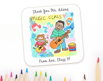 Personalised Child's Drawing Coaster - Custom Thank You Teacher Coaster - Gift for Teacher