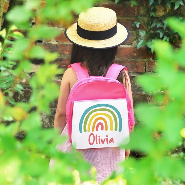 Children's Personalised Rainbow Backpack - Back To School Bag -  Kids Nursery Toddler Rucksack