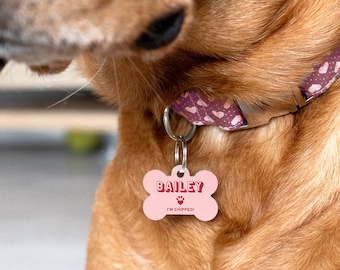 Haustier ID Tag, personalisierter Hundeanhänger für Halsband, Pastell Bone Shaped Pet ID Tag