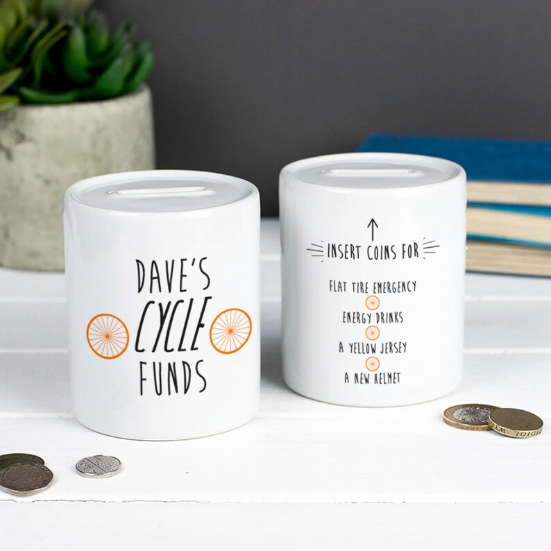 Personalised Money Box for Cyclist Gift For Cyclist Orange