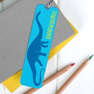 Personalised Dinosaur Bookmark, Dinosaur Lover Gift, Children's Bookmark, Back to School Accessories for Kids Dark Blue