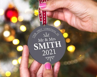 Custom First Christmas Bauble for Couples, Mr and Mrs Bauble, Personalised Christmas Tree Decoration for Lovers