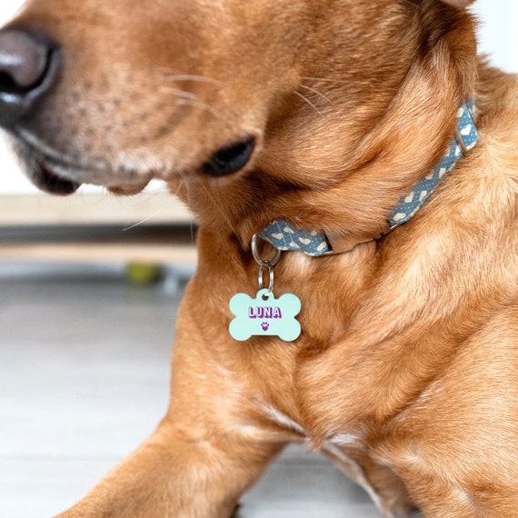 Pet ID Tag, Personalised Dog Tag for Collar, Pastel Bone Shaped Pet ID Tag  