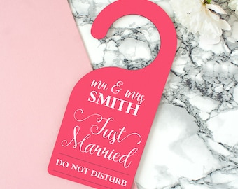 Do Not Disturb Door Sign, Newlyweds Door Hanger, Personalised Gift for Couple