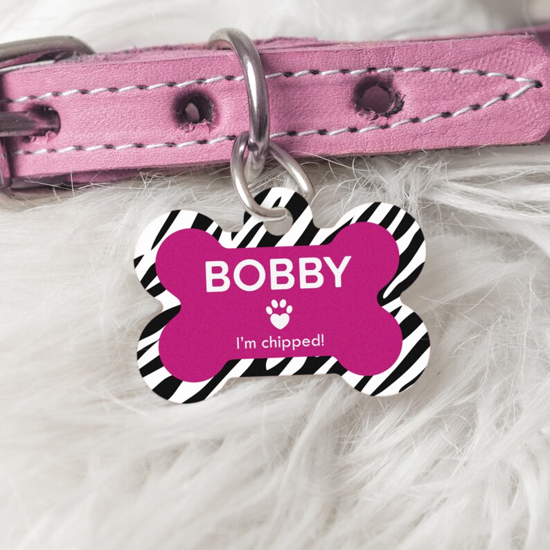 Doggy Bone ID Tag Personalised Dog Tag for Collar Zebra Etsy UK