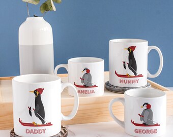 Penguins Mug Set, Personalised Penguin Family Gift