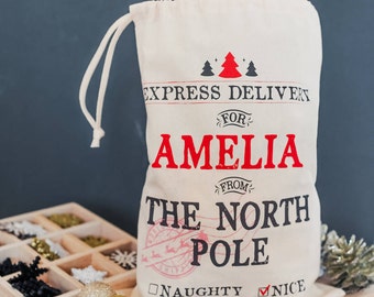 Personalised 'Express Delivery' Mini Christmas Sack - Christmas Stocking - Christmas Gift Sack