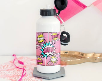 Personalised Comic Style Water Bottle, Children's Custom Water Bottle, Back to School Supplies, Kids Water Bottle, Name School Bottle