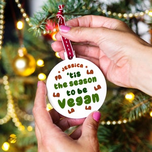 Personalised Vegan Christmas Bauble, Christmas Gift for Vegans, Custom Vegan Message Bauble White